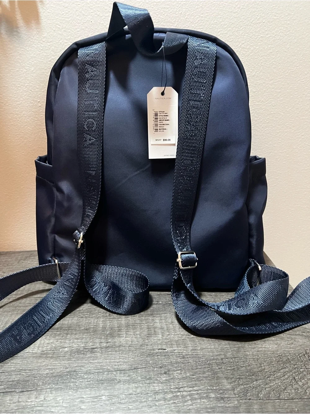 Nautica Navy Backpack with Red Logo Tag Accent